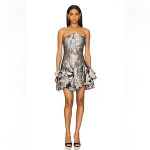 elliatt dahlia pink & black floral boned corset puff ruffle mini dress medium